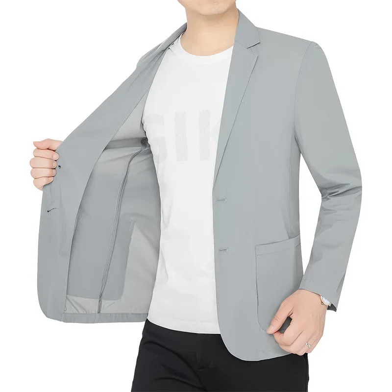 

2023 Spring and Autumn Seasons Thin Fit Middle and Young Men's Casual Suit Top Clothes Ice Silk Quick Drying Suit Men's Coat