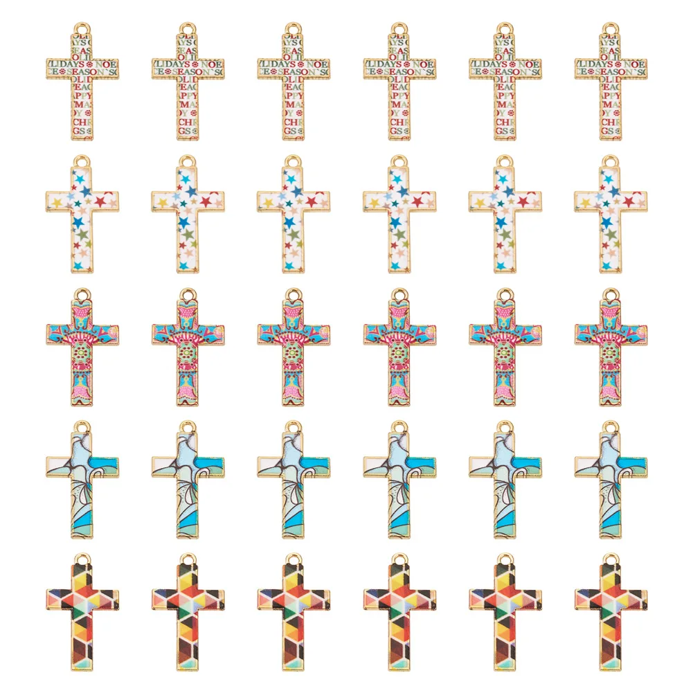 

30pcs Mosaic Style Cross Enamel Pendant Mix Color Crucifix Religion Charms for Jewelry Making DIY Accessories 29x17x1.5mm