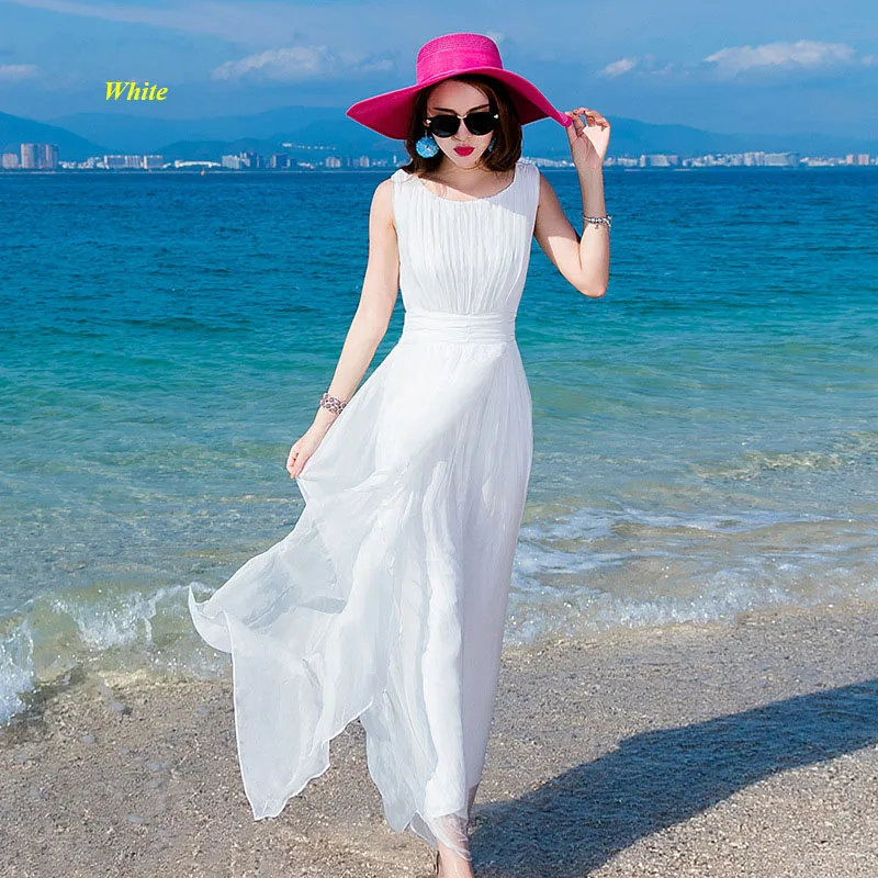 

New arrival natural silk round neckline sleeveless pleated dresses,100% silk irregular bottom elastic waist dress