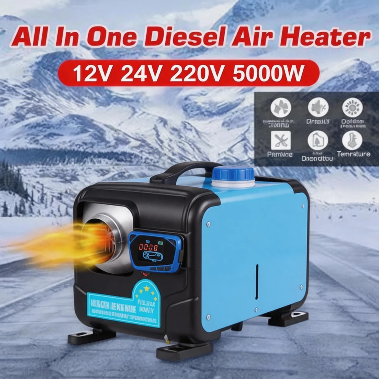 Car Heater 5KW 12V 24V 220V Diesel Air Parking Heater Wireless LCD Remote Control Heating Preheater Heater for Car Truck Boat RV