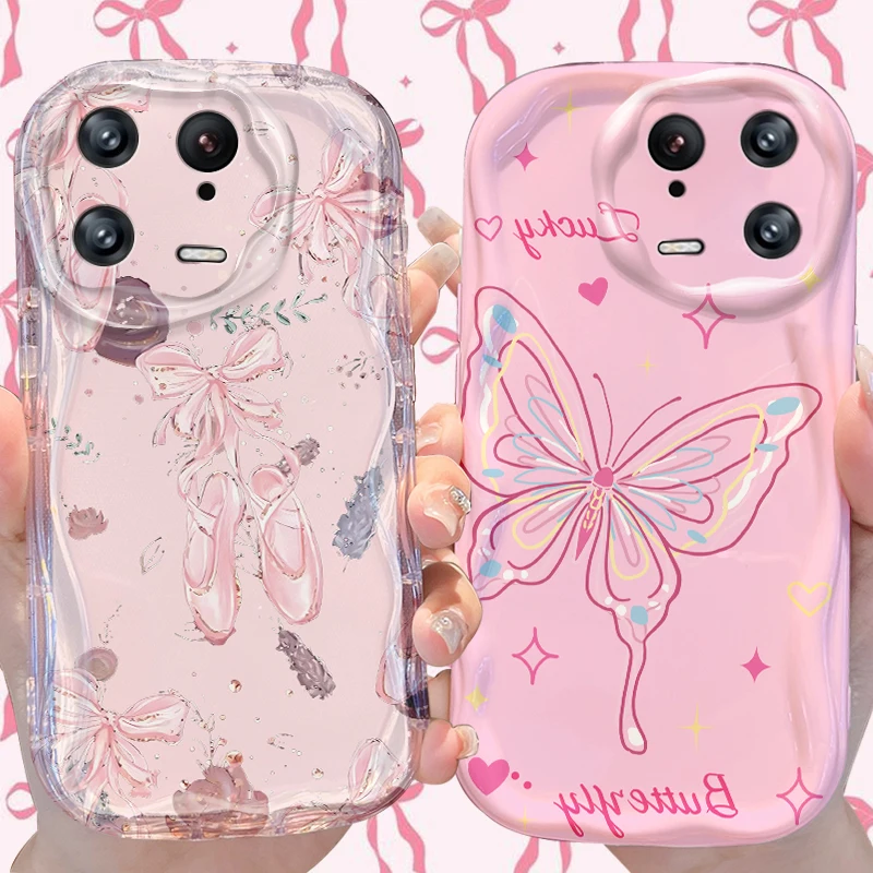 Bowknot Butterfly Wave Case for Xiaomi Mi 14 13 12 Pro 11 Lite 11i 5G POCO X6 X5 X4 X3 NFC GT F6 F5 F4 F3 M4 M3 Silicone Cover