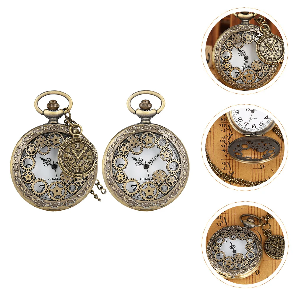 

2 Pcs Roman Dial Accessories Vintage Necklace Watch Gear Pocket Pendant Watches for Women Gothic Small
