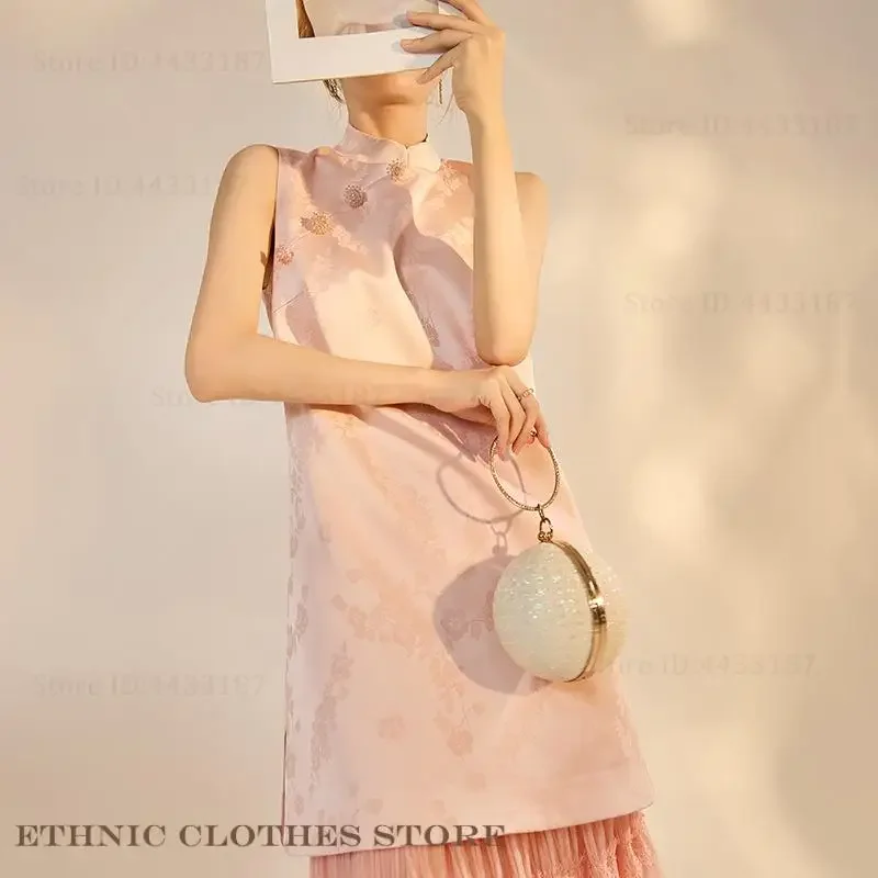 

New Chinese Style Qipao Dress Luxury Jacquard Cheongsam Summer Sexy Sleeveless Women Dress Retro Vestidos Evening Party Gown