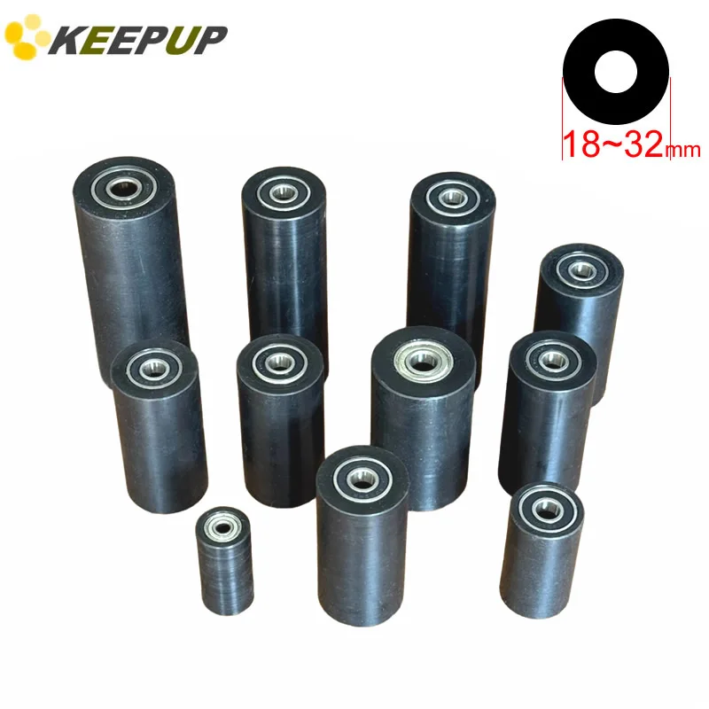 

1 шт. черный нейлоновый шкив с покрытием из помпона, ведущее колесо с двойным подшипником, пластиковое направляющее колесо, диаметр ролика 18, 24, 28, 32 мм, отверстие 6, 8, 10 мм