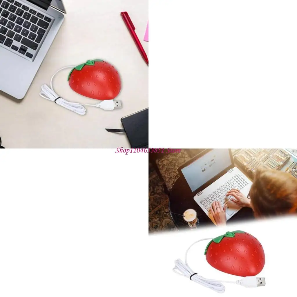 Portable Cute Mini Strawberry Wired Mouse USB Small Optical Computer Mouse 3D Fruit Shape Gift Mice For Office Laptop