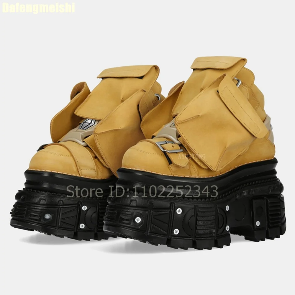 

2025 New Thick-Soled Shoes for Men/women Gothic Rock Punk Shoes Metal Motorcycle Pocket Punk Style Black/yellow Increase Boots