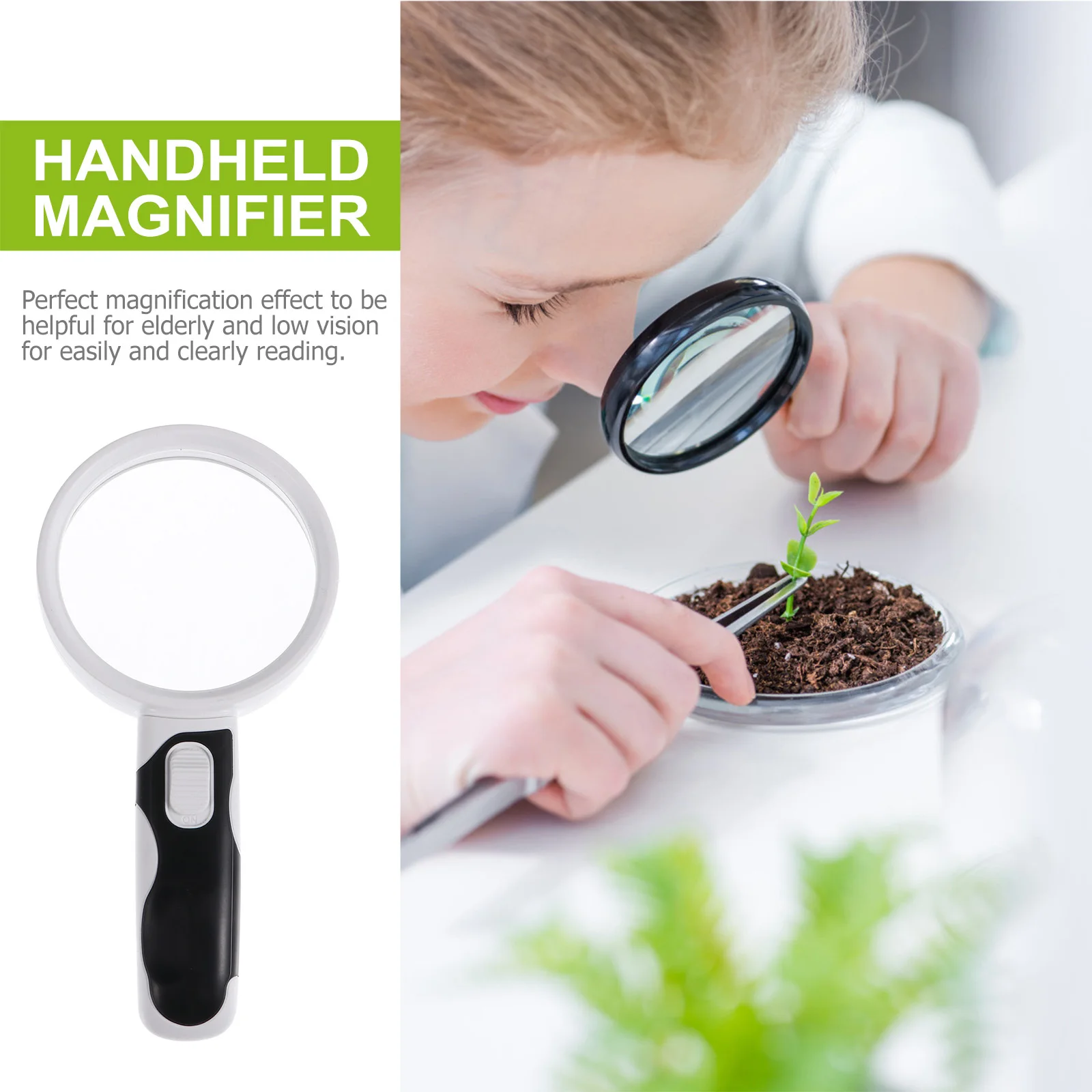 

Double LED Magnifying Glass 20x Handheld Reading Magnifier Compact Portable Magnifying Tool Home Study Reading Magnifier