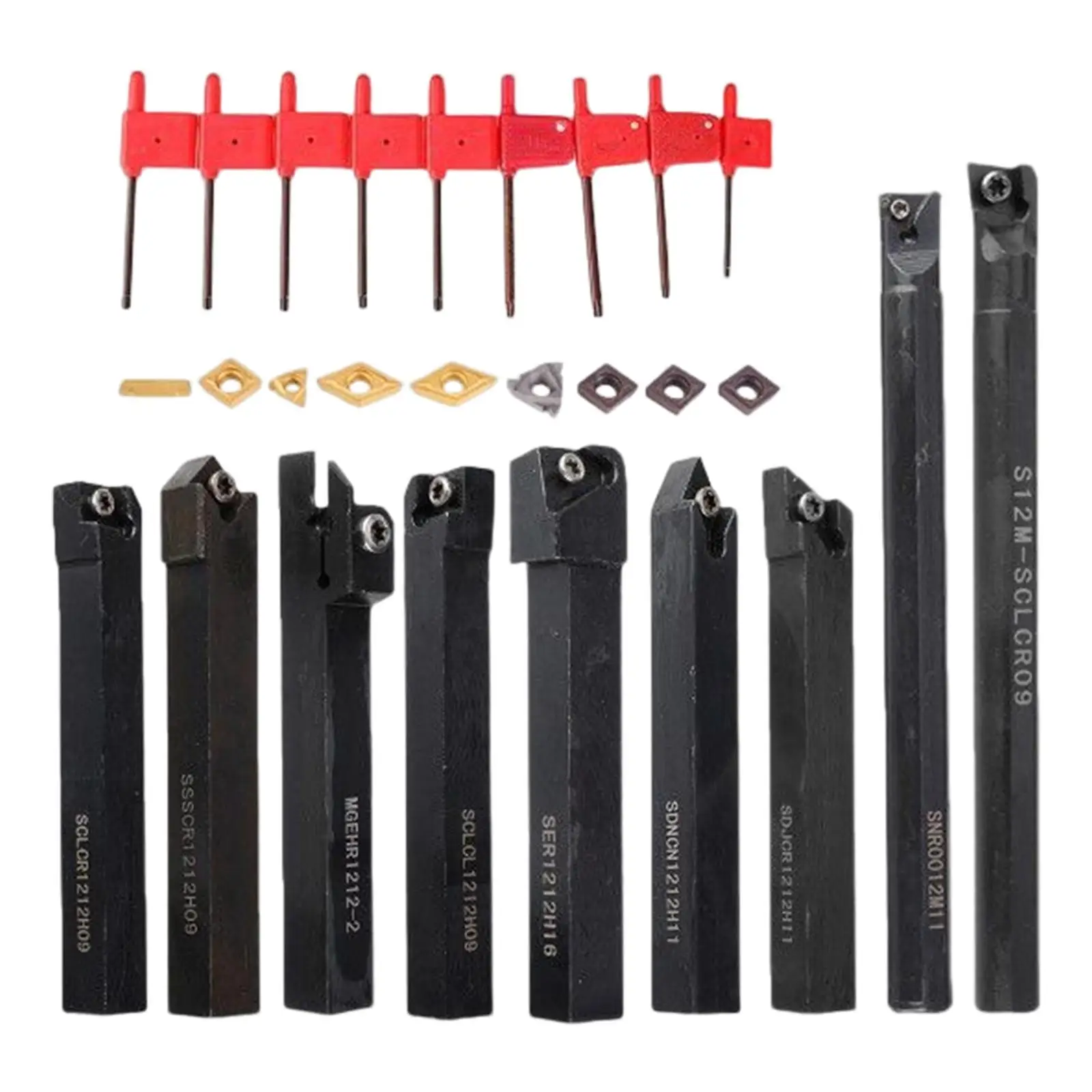 

9Pcs Professional Lathe Boring Bar Hand Boring Bar with Inserts Turning Tool Set 7mm 8mm 10mm 12mm Woodworking Supplies