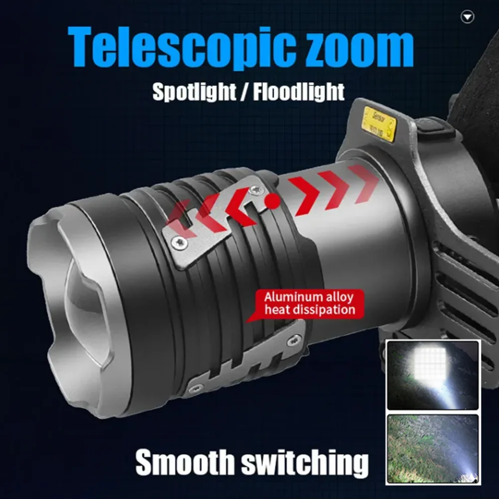 36-core السوبر مشرق XHP360 عالية الطاقة LED كشافات المصباح ضوء قوي رئيس مصباح يدوي تلسكوبي التكبير التخييم مصباح صيد