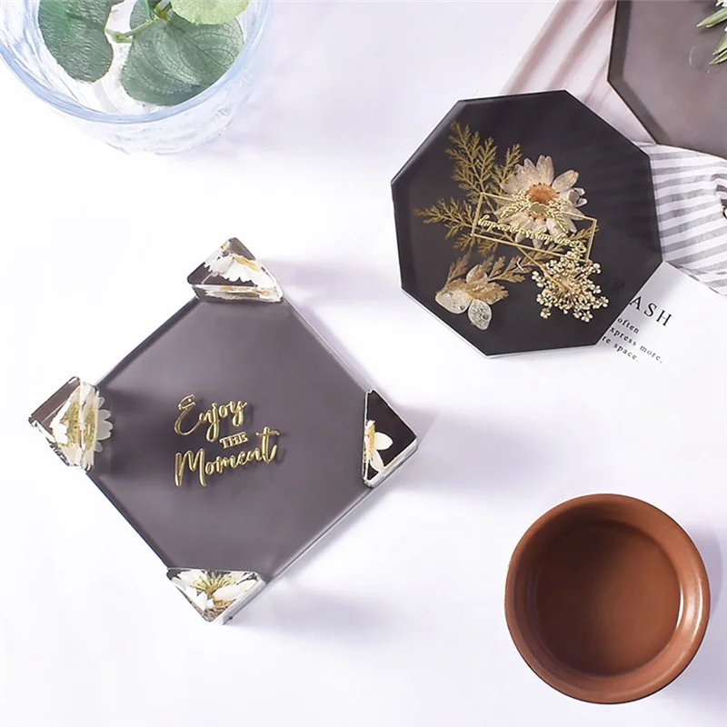 

A32P_15 Pcs Coaster Resin Molds Silicone, Coaster Molds with Round Square Octagon Shape Holder Molds, Coaster Silicone Molds