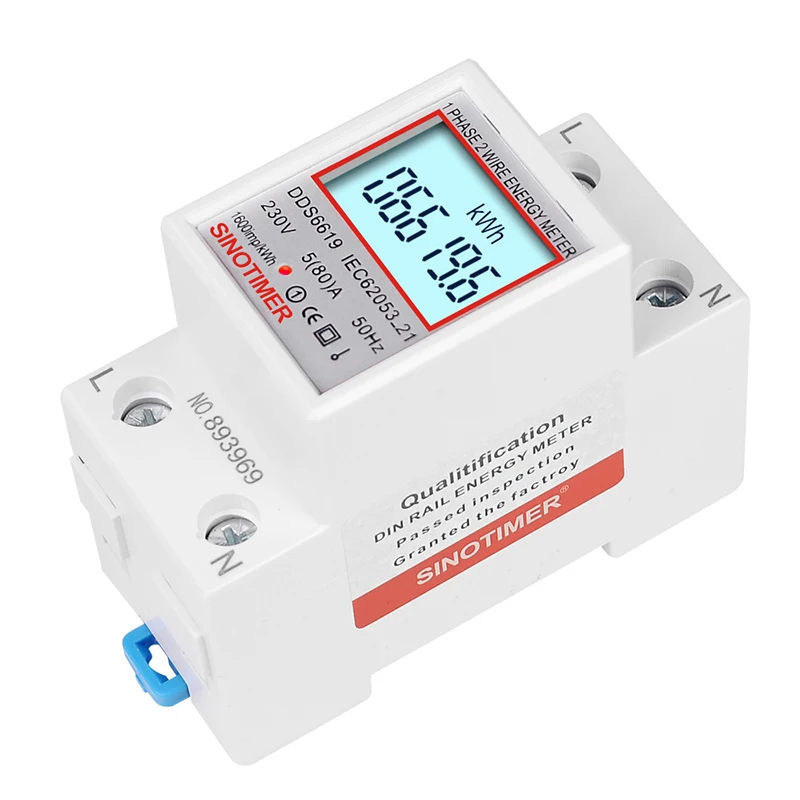 고품질 Din 레일 LCD 디지털 백라이트 단상 에너지 미터, KWh 전기 미터 전기 전력계 AC 230V 80A