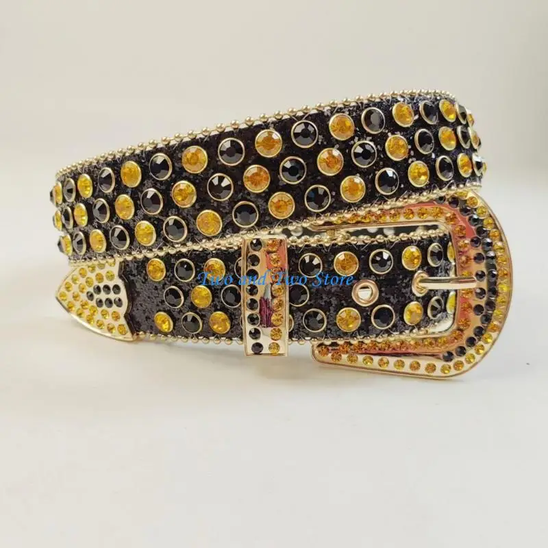 HX6F حزام الراين الإناث حزام الشارع Steampunk لسراويل الجينز Y2K فتاة التبعي