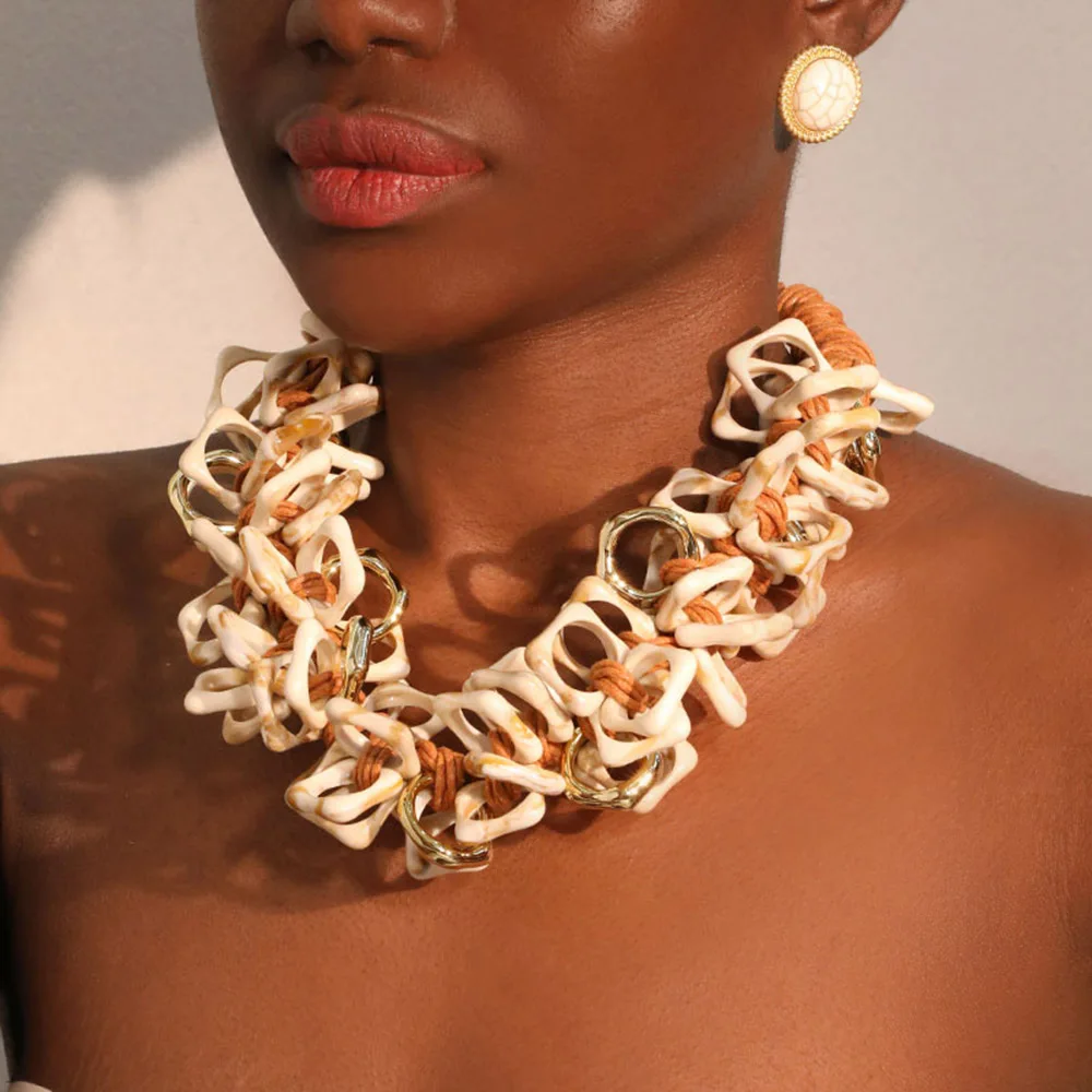 

Fashion Exaggerated Beaded Necklace Women Girl Trendy Vintage Wedding Party Jewelry
