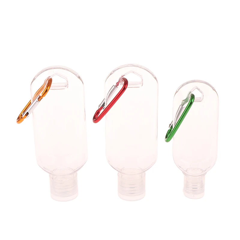 Travel 30/50/60ml Empty Portable Bottle With Carabiner Hook Outdoor Hand Sanitizer Reusable Plastic Squeeze Bottles Storage Tool