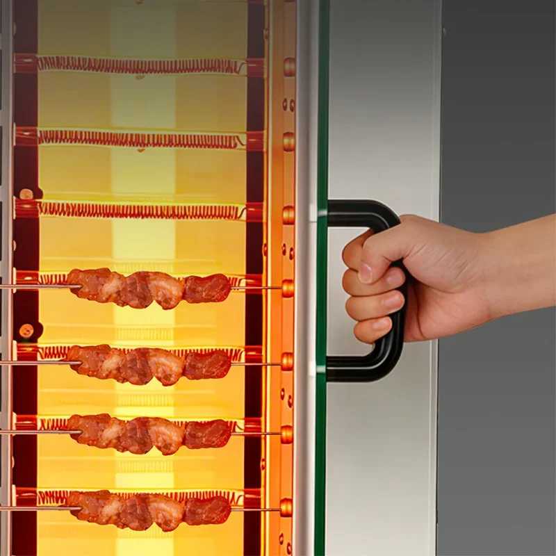 Fully Automatic Vertical Rotating Barbecue Machine, 24 Skewers per Batch, Electric Skewer Grill with Independent Dual-Zone Tempe