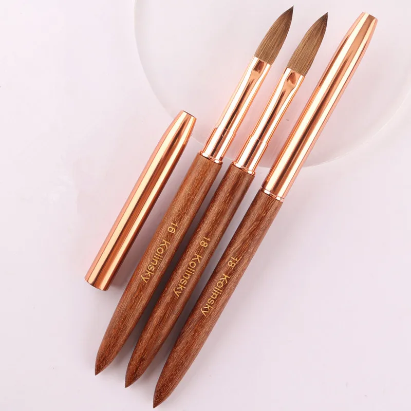 1Pc Sandalwood Handle Kolinsky Nail Art Brush Acrylic UV Gel Extension Pen Nail Polish Painting Drawing Brush 4