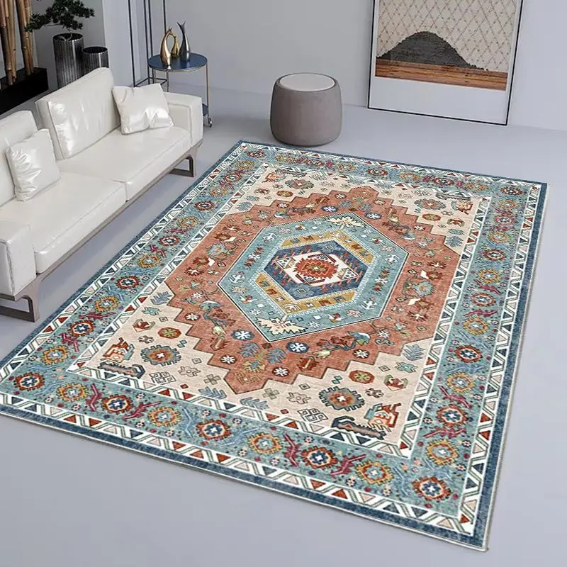 VIKAMA Vintage Persian Area Rug, Ethnic Floral Non-Slip Living Room Rug, Bedroom Floor Decor Mat, Home Decor