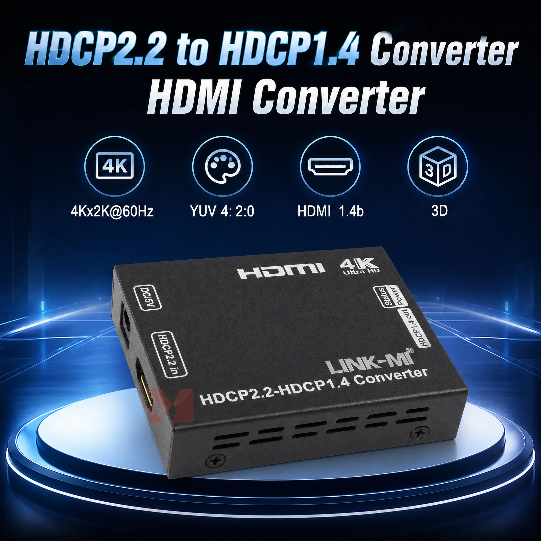 

HDCP2.2 к 1,4 преобразователь link mi HDMI к HDMI YUV 4:2:0 UHD 4K x 2K видео формат до 1080p/4K /3D видео HDCP 2,2 к HDCP 1,4