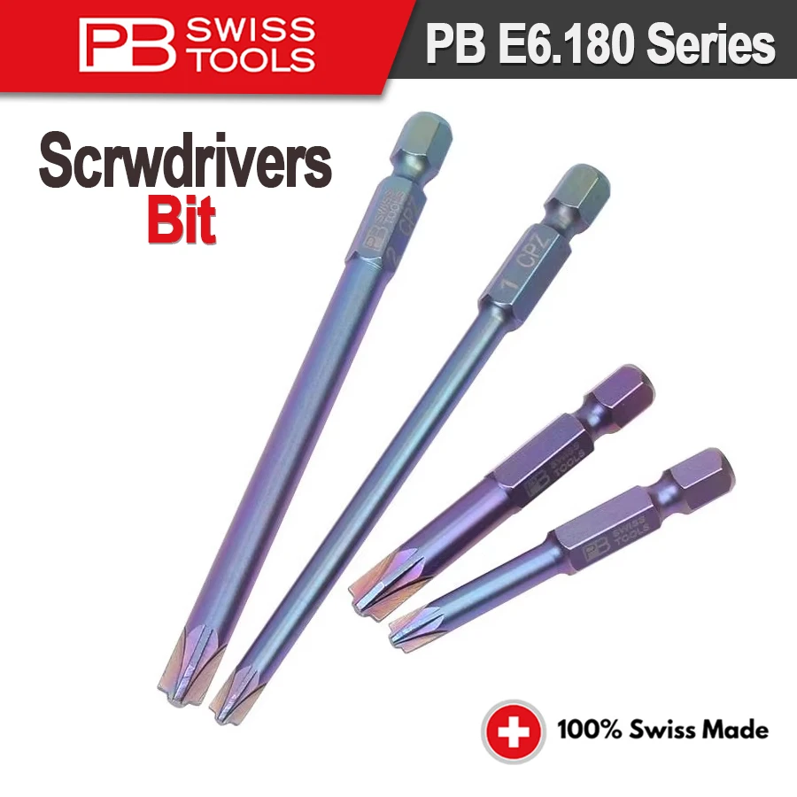 PB Swiss PrecisionBit for Combination Screws Pozidriv/Slotted （PZ1/ PZ2 NO.PB E6.180/1|PB E6L.180/1|PB E6.180/2|PB E6L.180/2