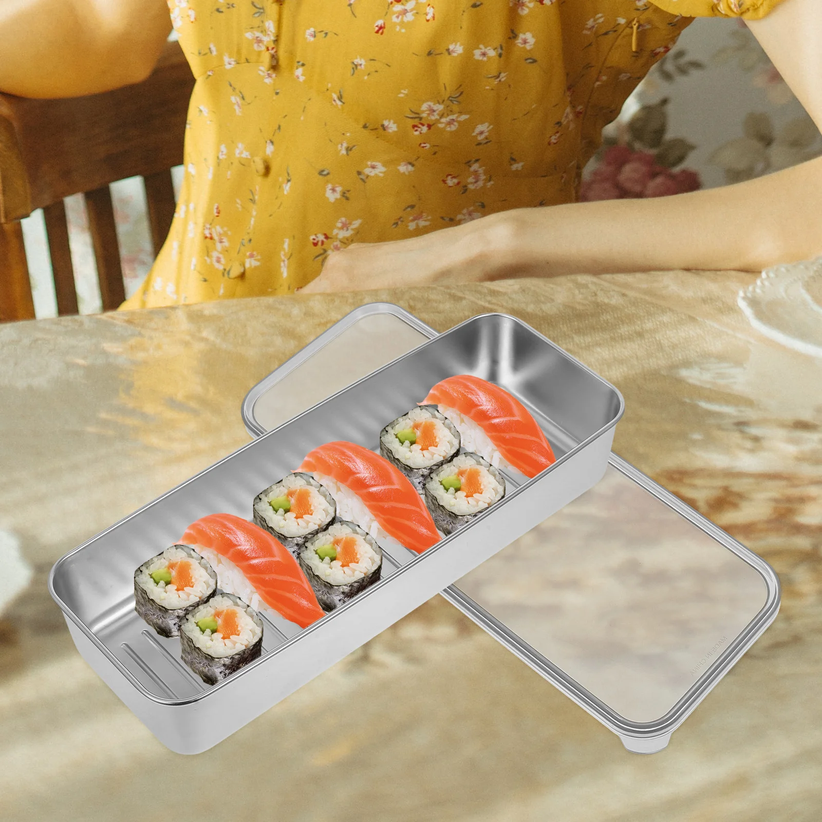 

Stainless Steel Food Storage ContainersBacon Meat Keeper Large Capacity Leakproof Airtight Transparent Lid Fridge Storage Box