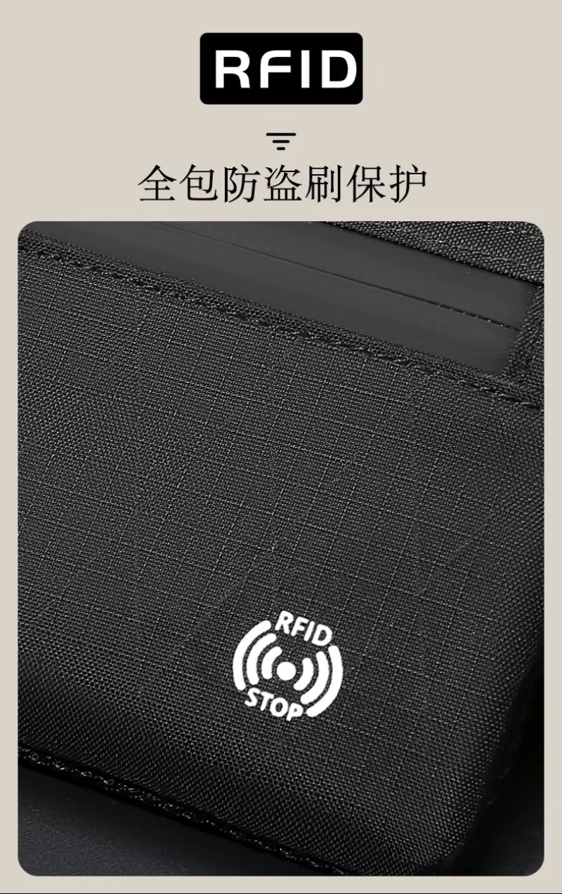 RFID-blockierender Kreditkartenhalter für Herren, schlanke Nylon-Geldbörse mit Reißverschluss, Münz- und Schlüsseltasche, Karabiner, taktisch, für den täglichen Gebrauch, diebstahlsicher – Detail 7