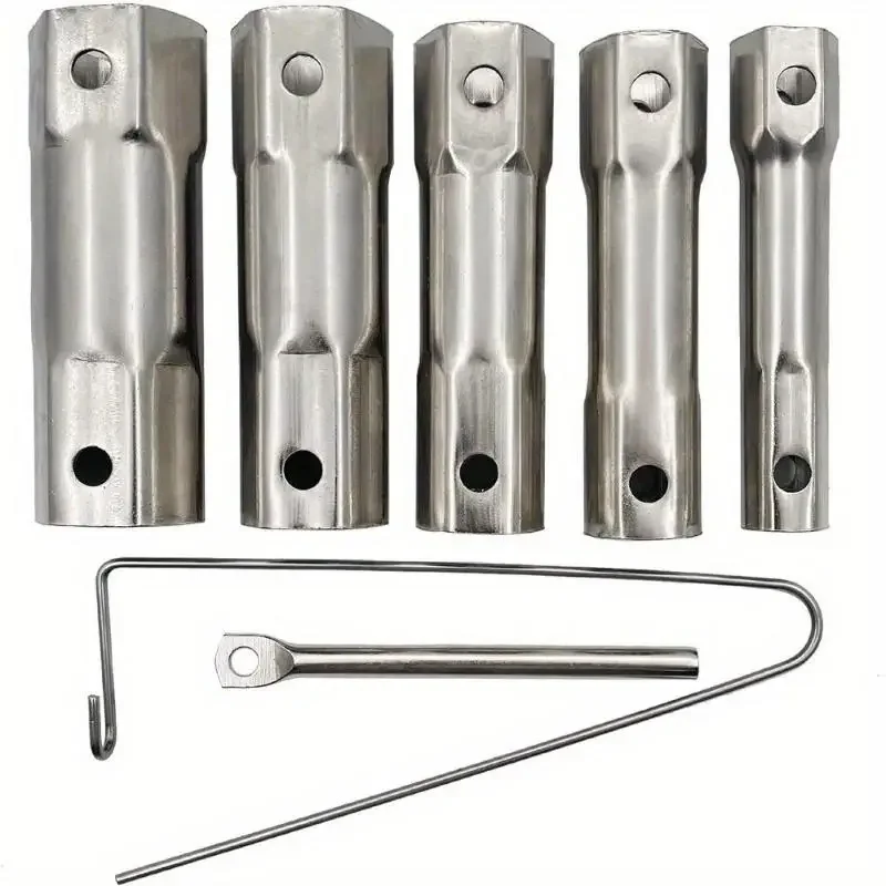5Pcs Silver Tubular Box Spanner Metric Socket Wrench Repair Hand Tools
