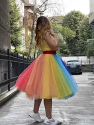 Rainbow Tutu Skirts For Women Layered Tulle Petticoat Underskirt Birthday Party Skirt Girls Colorful Halloween Costumes