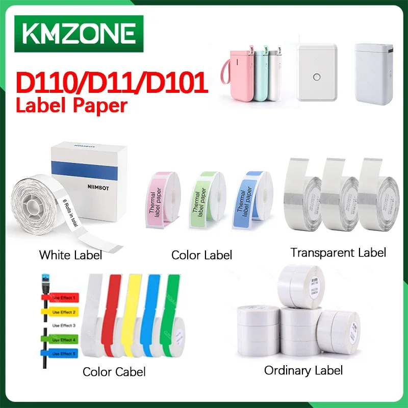 Niimbot D11 D101 D110 Printer White Label Sticker Thermal Paper Mix Cable Transparent Rolls Waterproof Anti-Oil Tear-Resistant