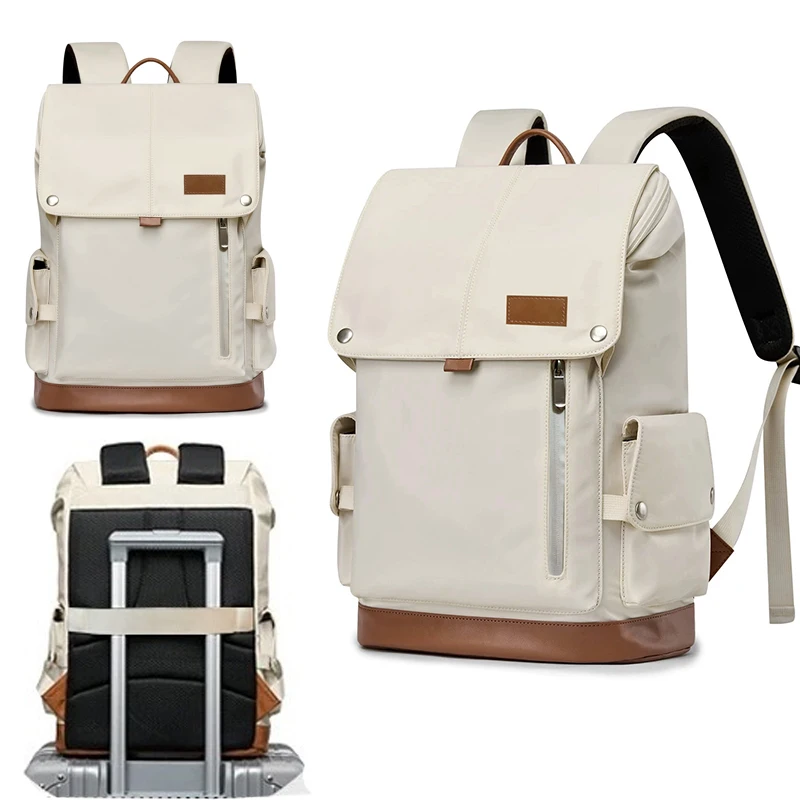 Sac à dos imperméable vintage à rabat pour ordinateur portable 15,6 pouces, grand sac de voyage avec sangle pour bagages pour hommes et femmes, idéal pour les trajets professionnels.