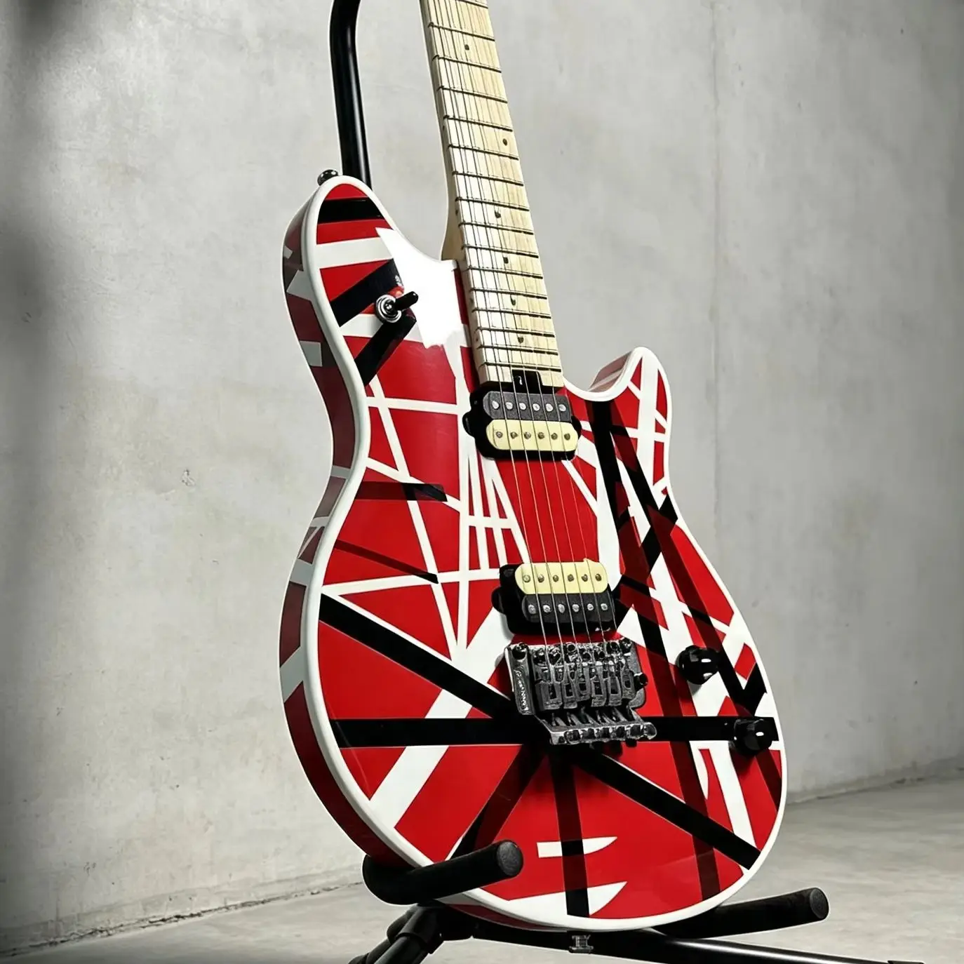 Red Black Striped Special-Shape Electric Guitar With Double-Lock Tremolo Bridge And HH Acoustic Pickup For Hard Rock Playing