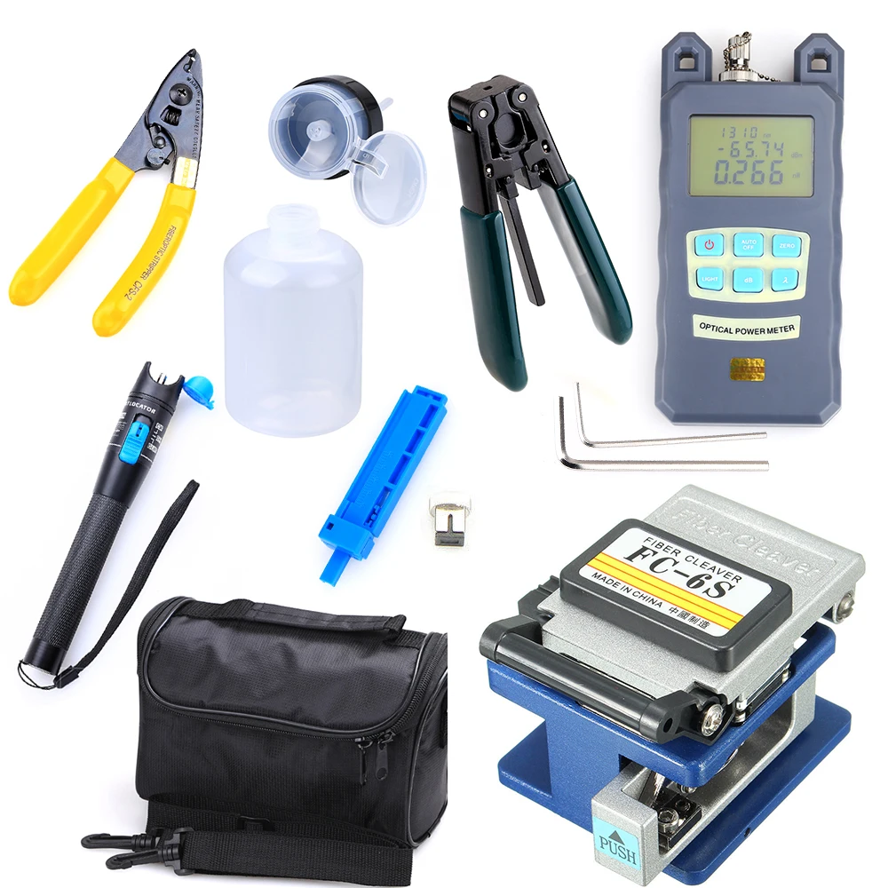 10 In 1 Glasvezel Tool Kit Ftth Tool Kit Met FC-6S Fiber Cleaver & Optische Power Zichtbaar Meter