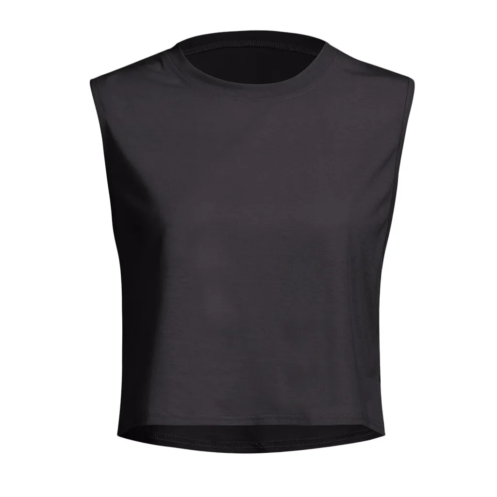 Solid Color Women Crop Top Sleeveless Running Workout Gym Athletic Breathable Push Up Sport Tank Casual Loose Vest Топ Женский