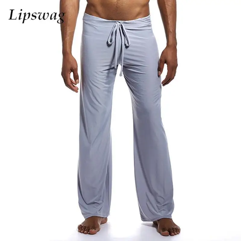 Homewear Mens Breathable Pants Pajama Summer Casual Comfortable Ice Silk Soft Pants Men Leisure Solid Color Loose Straight Pants