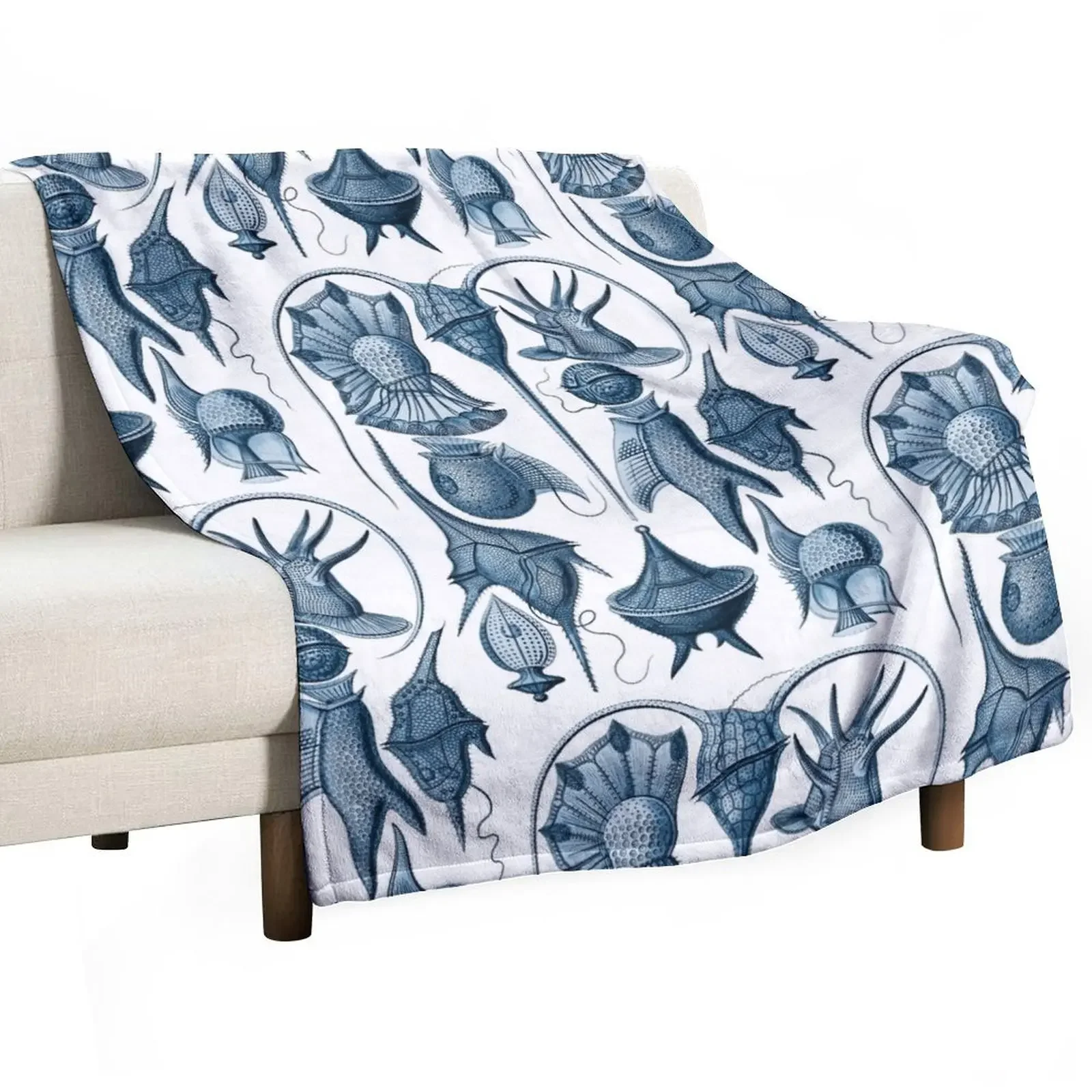 Ernst Haeckel Peridinea Plankton Algae Indigo Throw Blanket Winter beds sofa bed Soft Blankets