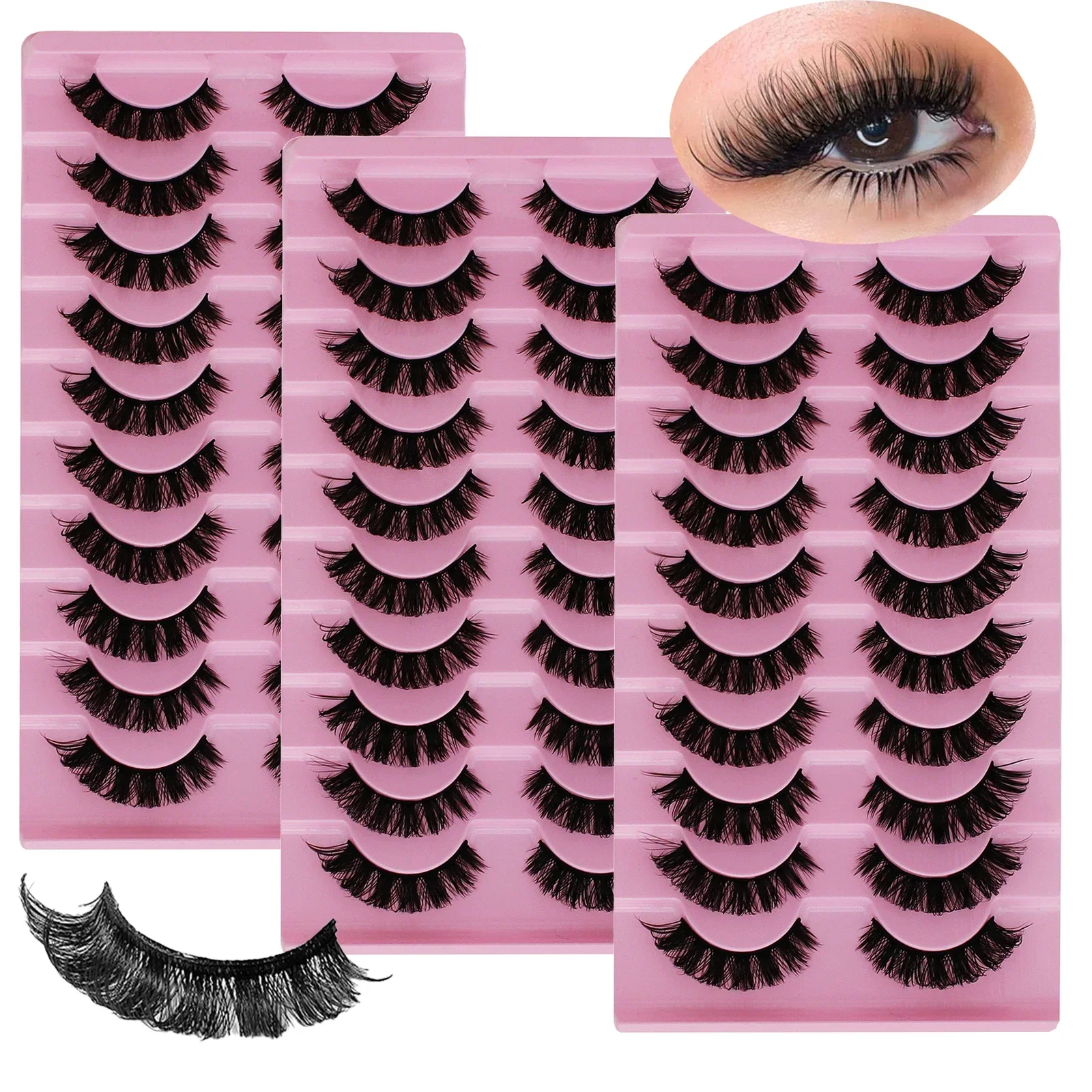 30Pairs/3Pack Russische Strip Wimpers D Krul Nep Wimpers Natuurlijke Look Pluizige Volume Piekerige Russische Wimpers 3D Effect nep Wimpers