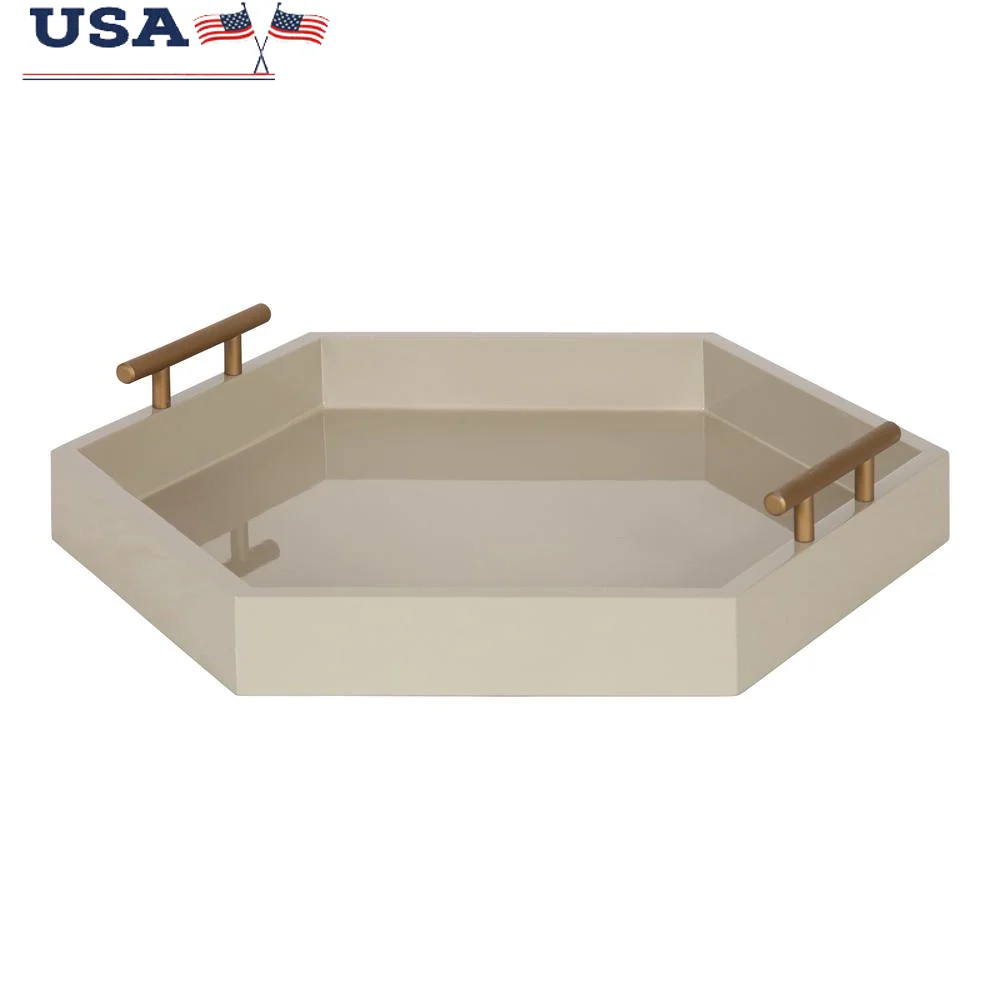 

Modern Hexagon Serving Tray Decorative Accent Tray with Carrying Handles Versatile Use Home Storage Display Makeup Console