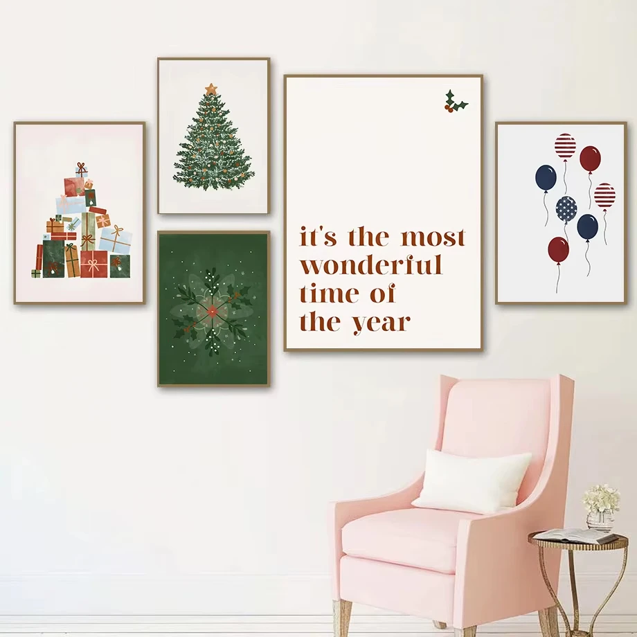 New Year Christmas Firework Christmas Tree The Most Important Day Fashion Wall Art Canvas Painting Nordic Poster Room Decor