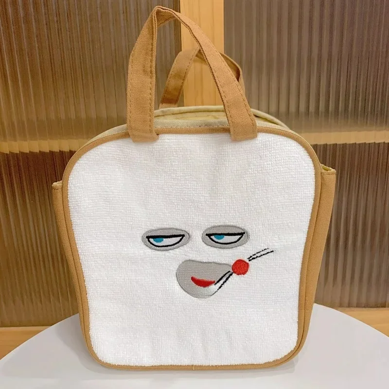 Kawaii Cartoon Pane Ladro Borsa in tela ricamata Borsa per il pranzo Borsa per cosmetici Piccola conservazione dei cambiamenti