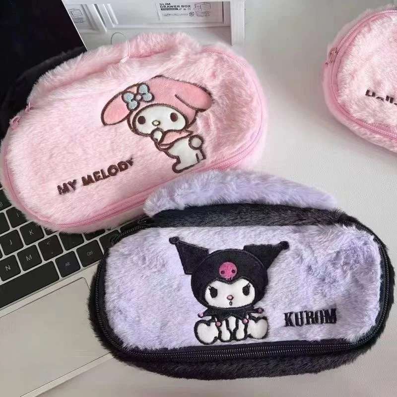 Sanrio Hello Kitty Kuromi Plush Pencil Case Cute Cartoon Kuromi My Melody Portable Writing Case Stationery Supplies Gifts