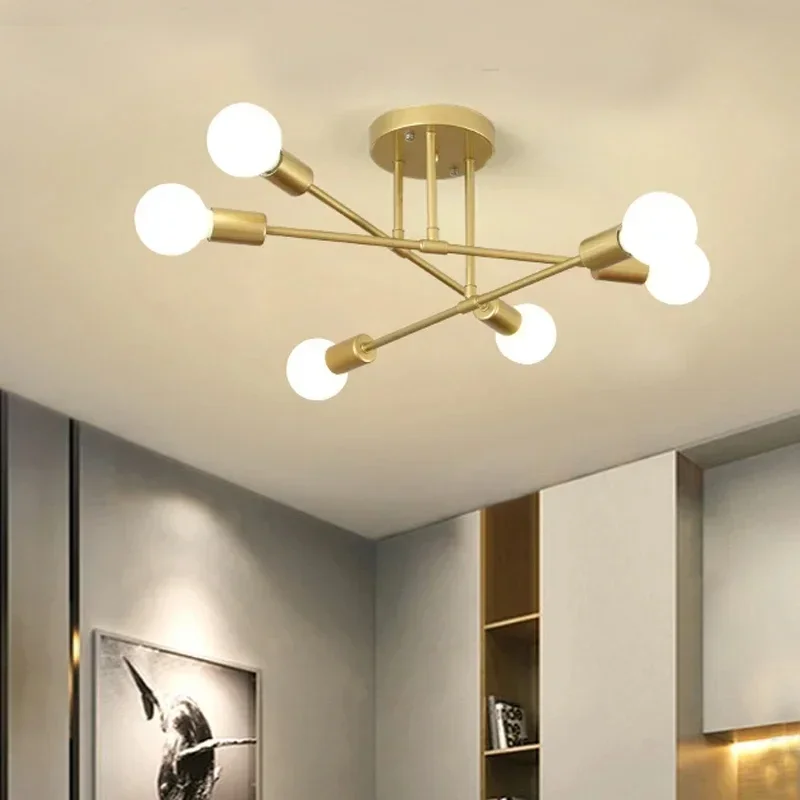 Nordic Minimalist 6-Head Ceiling Lamp LED Chandelier Pendant Light Suitable for Bedrooms Living Rooms Black Gold Lighting Decor