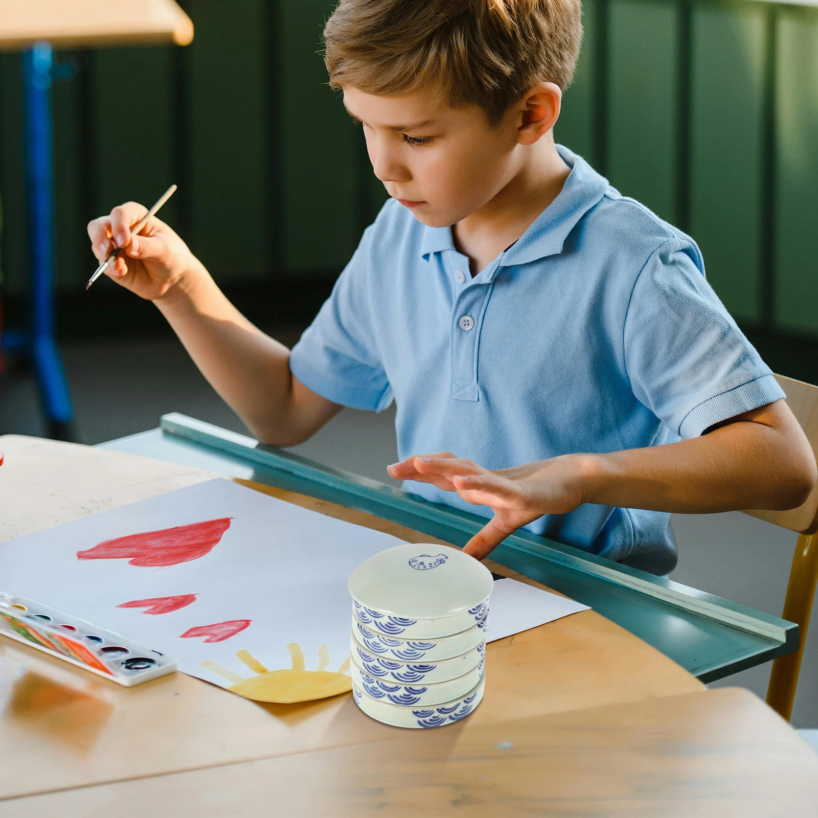 السيراميك 5 طبقة تكويم صينية الطلاء المائية الصباغ خلط لوحة مع غطاء الخط الصيني الحبر مجموعة الفخار البليت #6