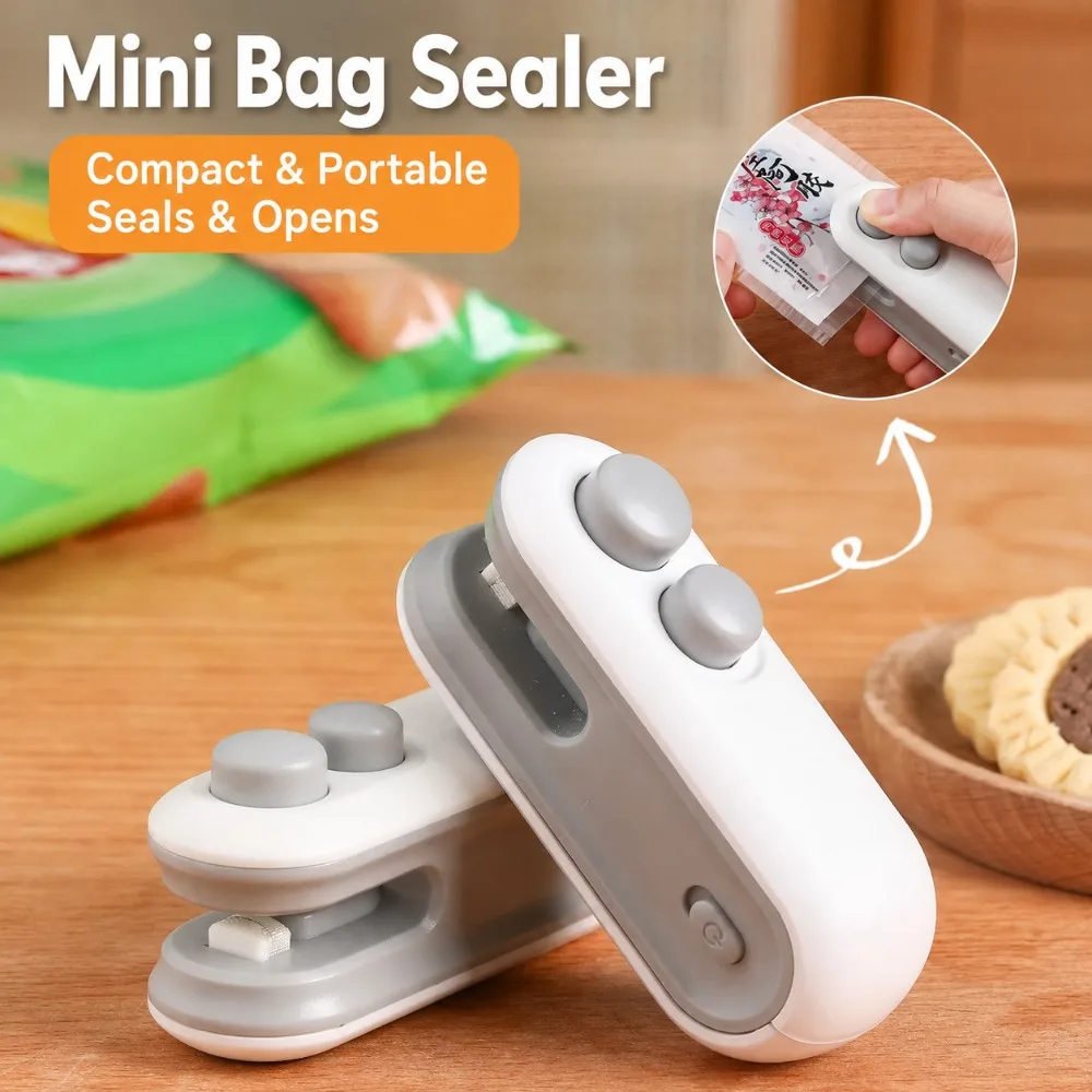 Mini Bag Sealer, Portable Heat Sealing Machine with Built-in Cutter, Type-C Rechargeable, Magnetic Fridge Sticker