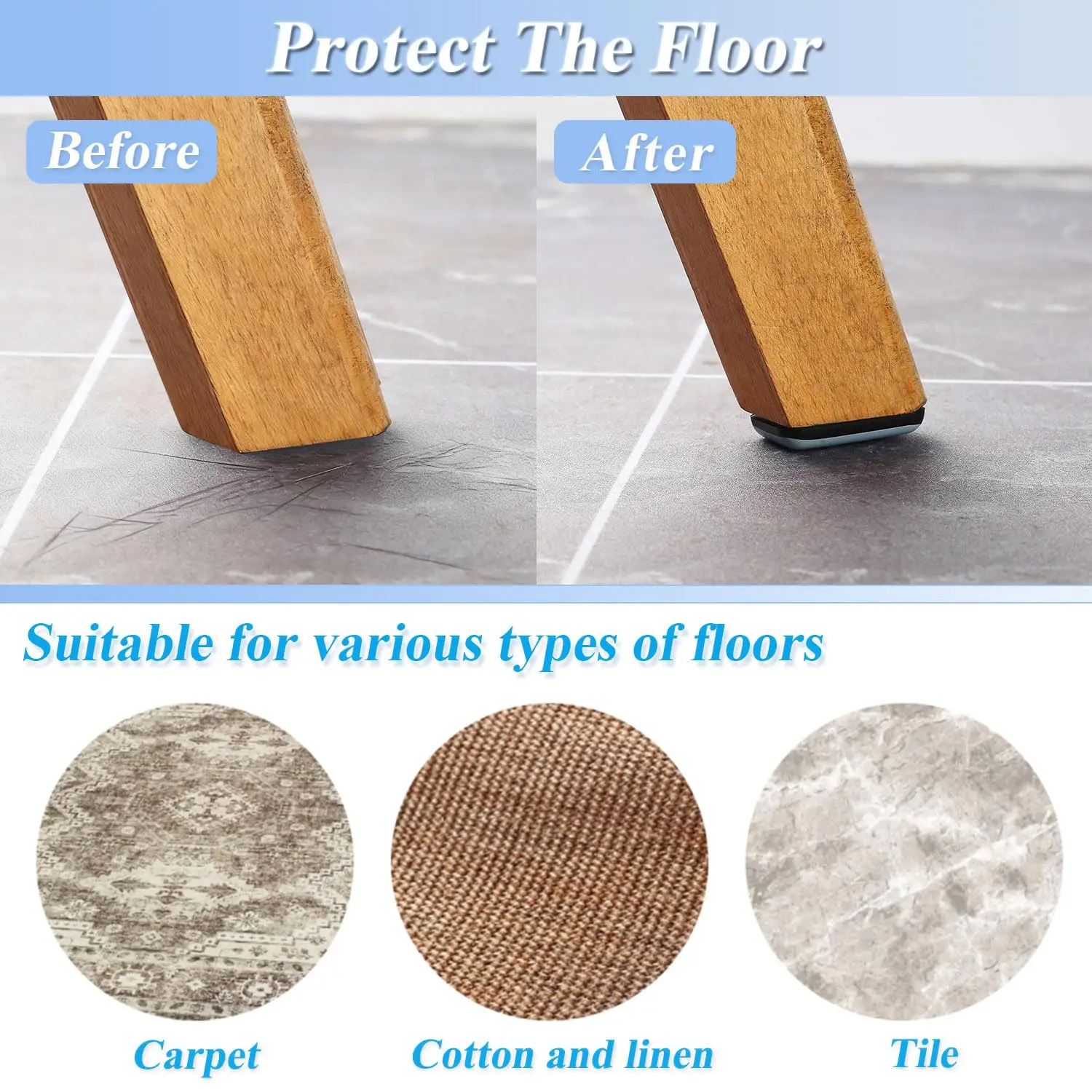 Square Sliding Block for Move Furniture, Nail on Table Glides, Hardwood Floor Noise Protectors for Living Sofa, Dining Table