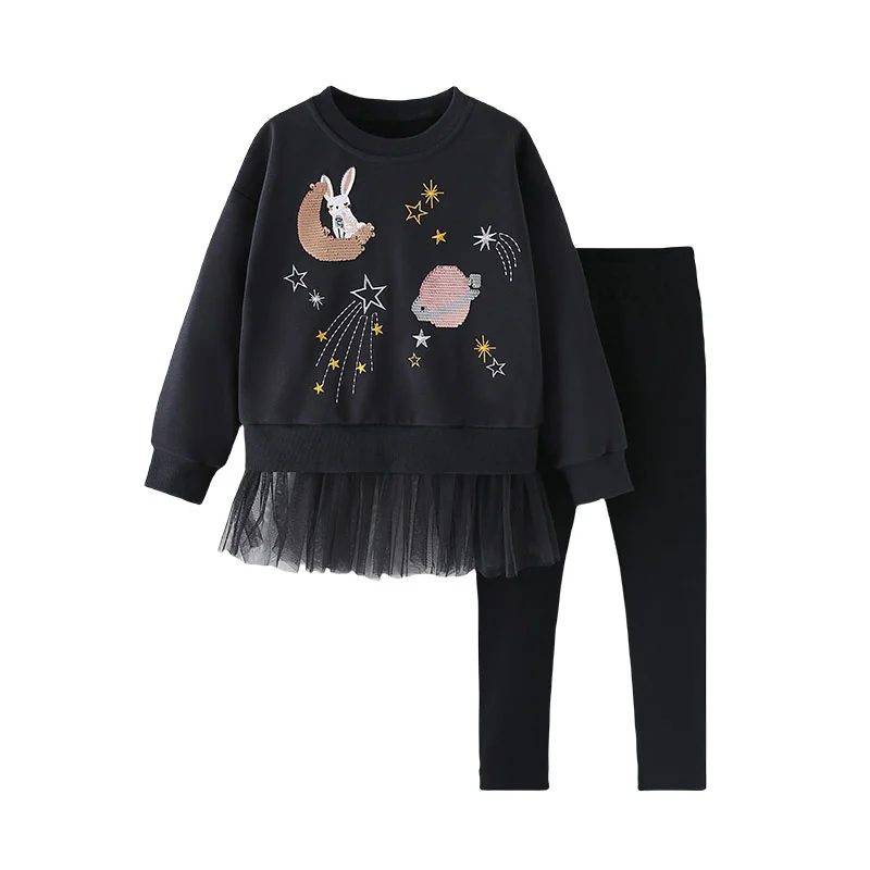 Jumping Meters 2-7T Bunny Moon  Girls Clothing Sets Kids Suits 2 Pcs Sweatshirts + Leggings Baby Costume Autumn Kids Outfits