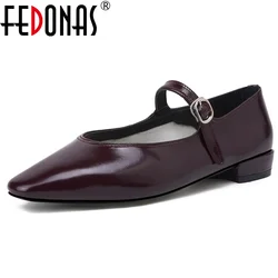 FEDONAS Fashion Women Mary Jane Shoes Genuine Leather Thick Low Heels Buckles Comfort Casual Shoes Woman Female Office Pumps