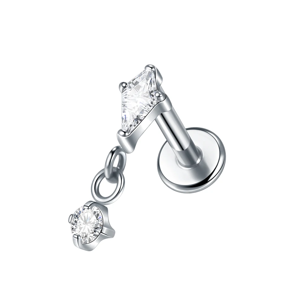 1 PC/5 Stuks Titanium Oorkraakbeen Oorbellen Interne Schroefdraad Piercings Verborgen Helix Stud CZ Drape Chain Flat Terug sieraden 16G