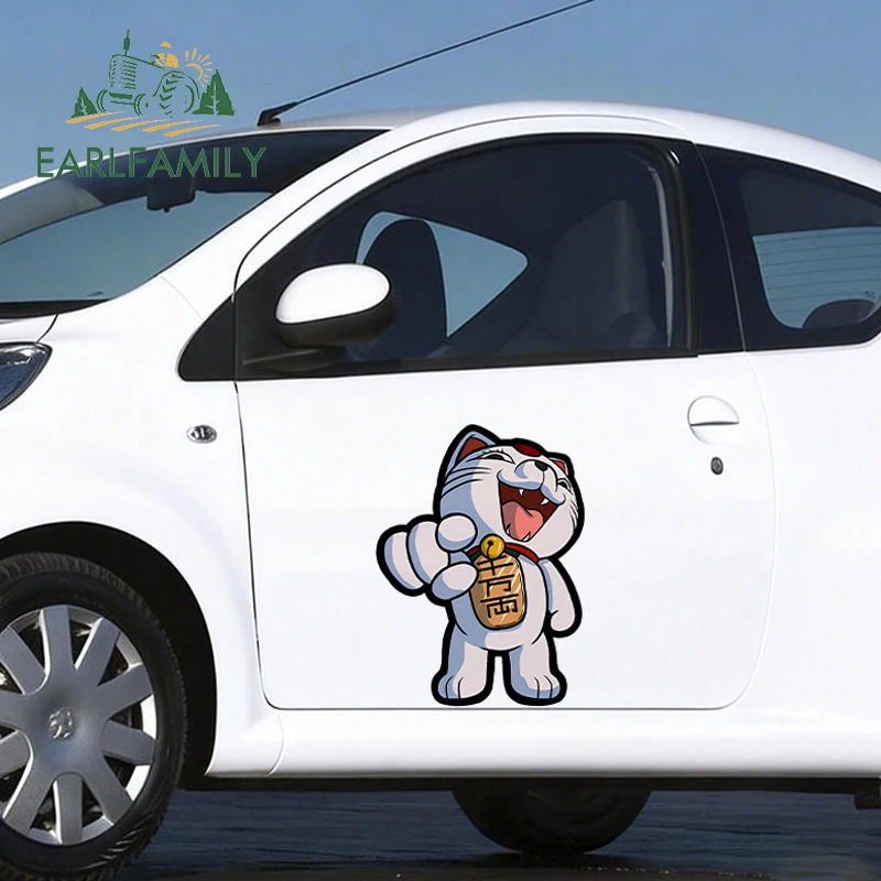 EARLFAMILY 43cm for Turbo Amusing Car Stickers Maneki-neko Rear Windshield Vinyl JDM Decal Creative Waterproof Car Door Decor