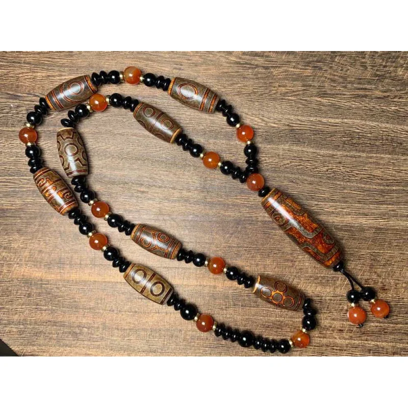 

Tibetan Genuine One-Eye to Nine-Eye Dzi Bead Necklace Agate Dzi Bead Pendant Unisex Protective Pendant