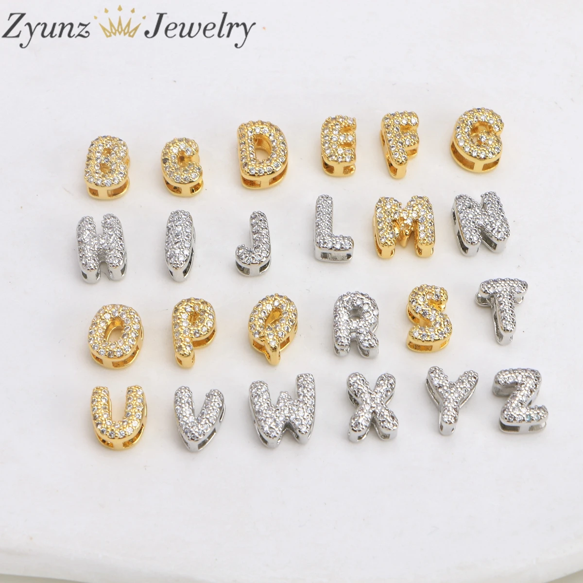 26PCS, Gold Silver Plated CZ Alphabet Charm Letter Bracelet Beads Jewelry Making Supplies