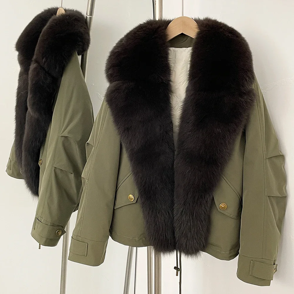 

Fashion White Duck Down Coat Women Fox Fur Collar Real Fur Coat Autumn 2025 Winter Warm Waterproof Feathers Female Puffer Jacket